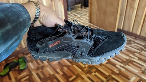 Customer photo review of Suede Leather Breathable Mens Hiking Shoes