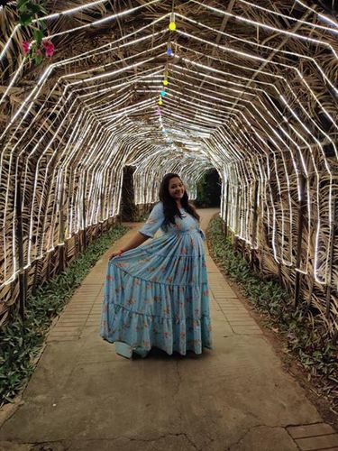 Customer photo review of Hawaii Blue Frill Maternity & Nursing Dress