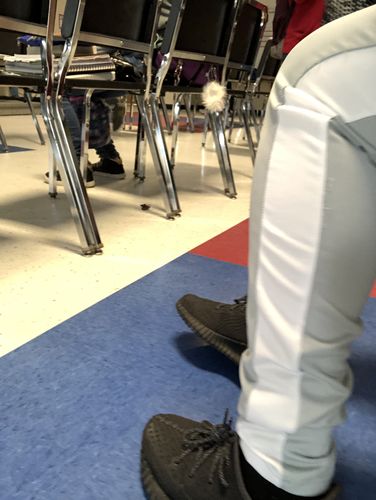 Customer photo review of Premium Side Stripe Zip Pocket Track Pants (Grey - White)