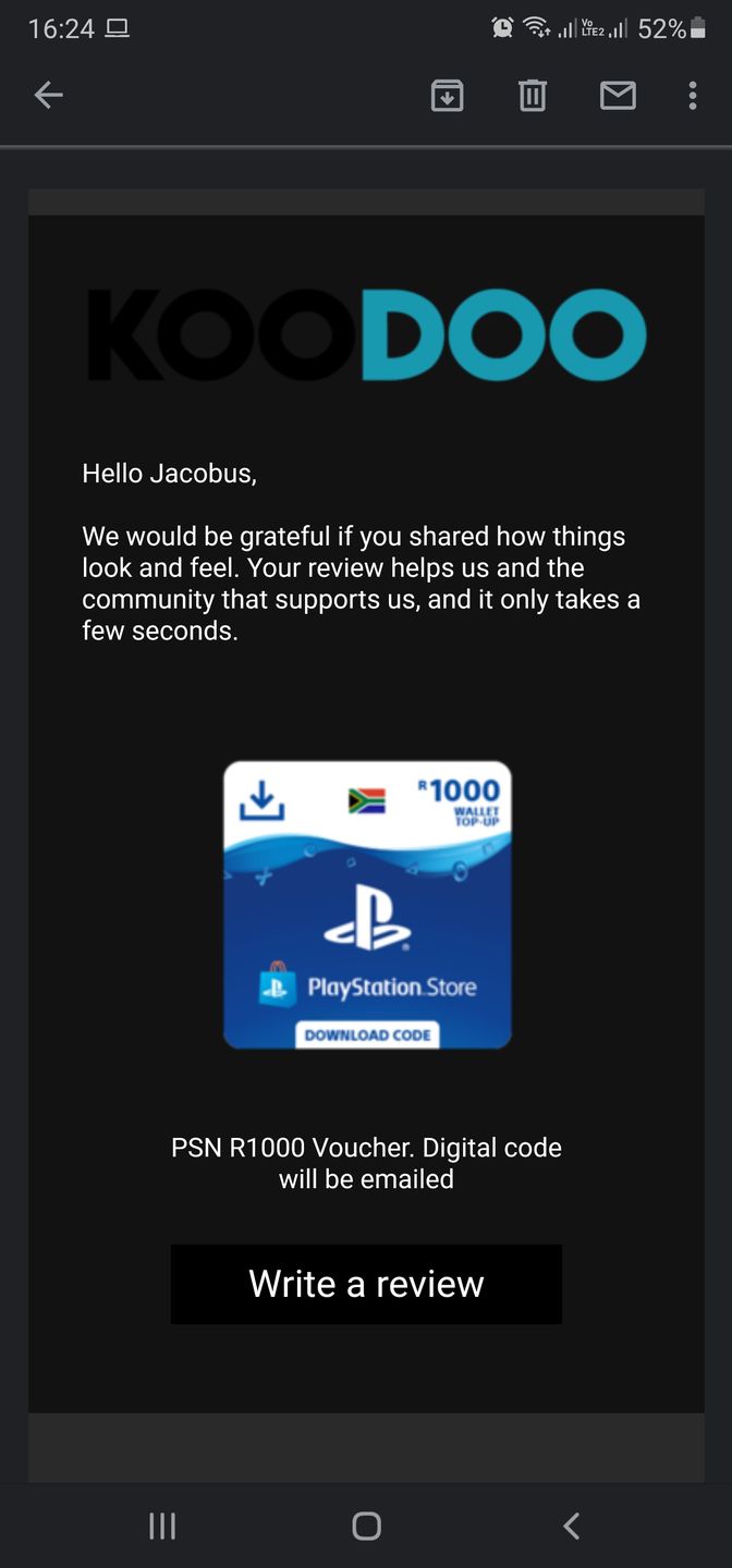 Customer photo review of PSN R1000 Voucher. Digital code will be emailed