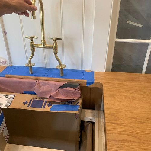 Customer photo review of Solid Brass Bridge Faucet Uncoated Handles Hand Sprayer