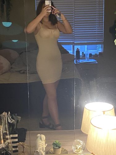 Customer photo review of Ruched square neck bodycon mini dress