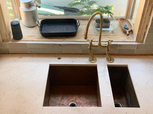 Customer photo review of Solid Brass Bridge Faucet Uncoated Handles Hand Sprayer