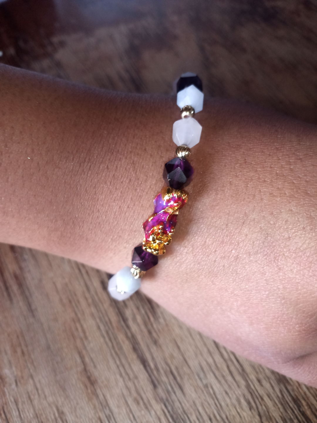 Customer photo review of Wealth Pixiu Charm in Natural Amethyst Bracelet