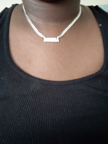 Customer photo review of Block Mini Name Necklace with Cuban Chain