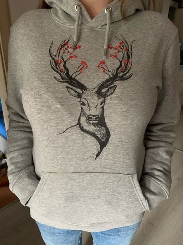 Customer photo review of HIRSCH BLÜTEN (weiss) - BIO  - Unisex Organic Hoodie