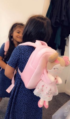 Customer photo review of Personalized Leyadoll Doll Backpack (Strawberry) - 2 Skin Tones