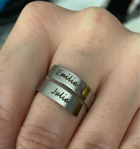 Customer photo review of Engraved Adjustable Name Ring