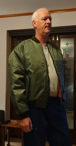 Customer photo review of Mens MA1 Flight Bomber Jacket - Olive