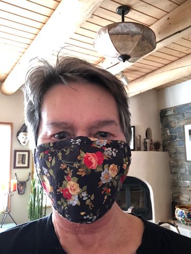 Customer photo review of Triple-Layered Protective Black Floral Print Face Mask