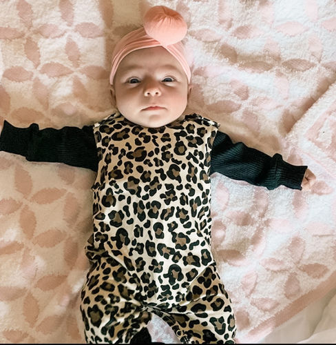 Customer photo review of Charlie romper in cheetah print