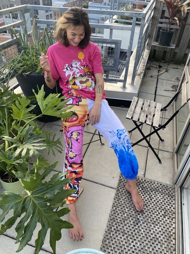 Customer photo review of Fashion Printed Mid Waist Loose Trousers