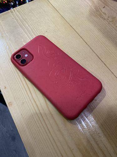 Customer photo review of Eco Friendly iPhone 11 Phone Case - 'Hirigaa' or Stone Art in Ruby Red