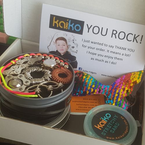 Customer photo review of "The Works"  Fidget Kit - try ALL seven best sellers in one tin!  Save $25!