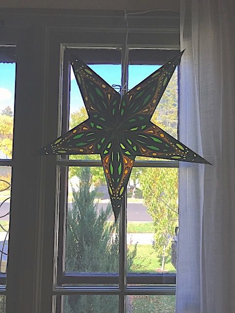 Customer photo review of 24" Pale Green Sky Blue Cloud Glitter Paper Star Lantern, Hanging