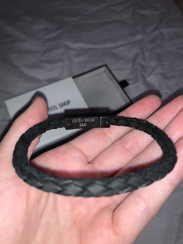 Customer photo review of 6mm Black on Black Steel Italian Leather Engravable Bracelet