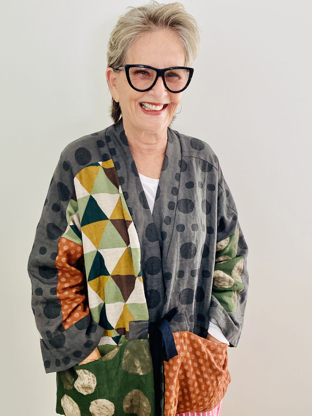 Customer photo review of Plus Size - Irregular Geometric Pattern Retro 100% Cotton Coat
