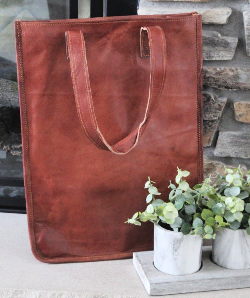 Customer photo review of Vintage Style Genuine Brown Leather Tote Women