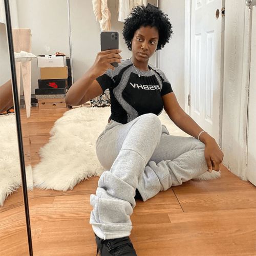 Customer photo review of Casual Sportswear Solid Mid Waist Trousers