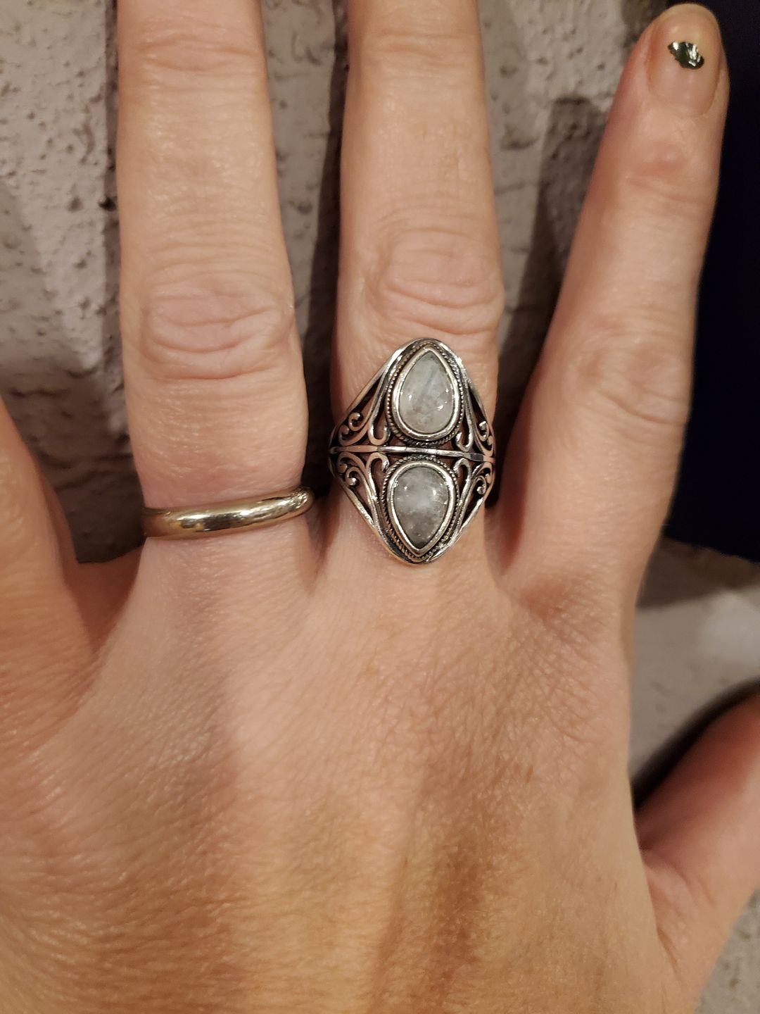 Customer photo review of Natural Rainbow Moonstone Ring