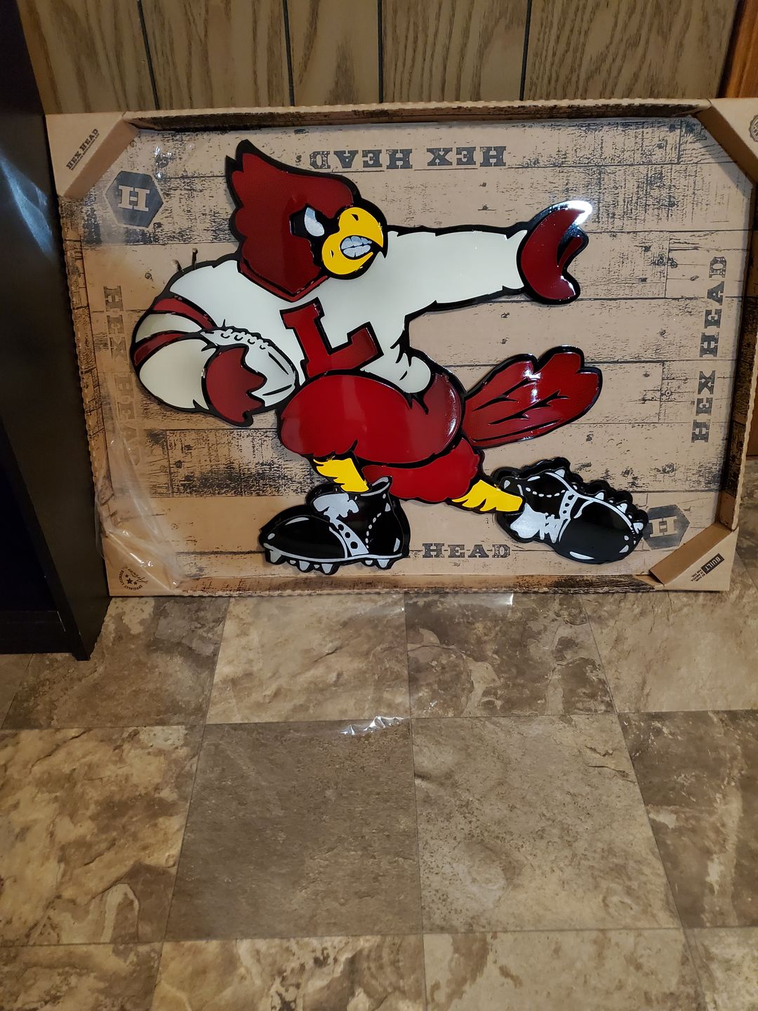 Customer photo review of Louisville Cardinals "Heisman" Football Mascot 3D VAULT Artwork 24" X 24"