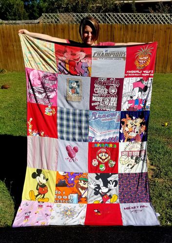 T-shirt quilt with disney, mickey mouse themes by Mary from MS