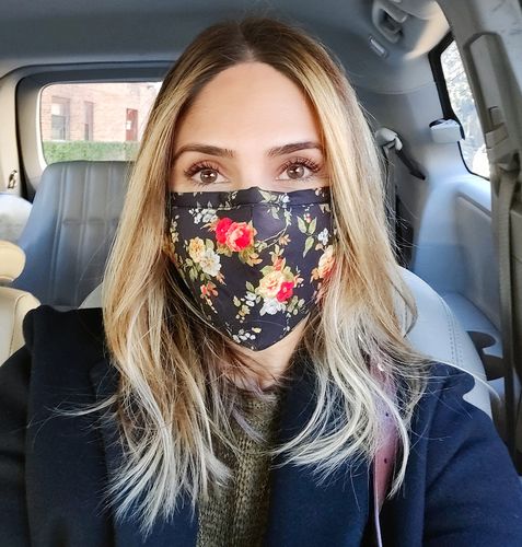 Customer photo review of Triple-Layered Protective Black Floral Print Face Mask