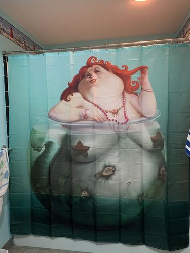 Customer photo review of Funny Art Fat Girl Mermaid Fish Tank Shower Curtain