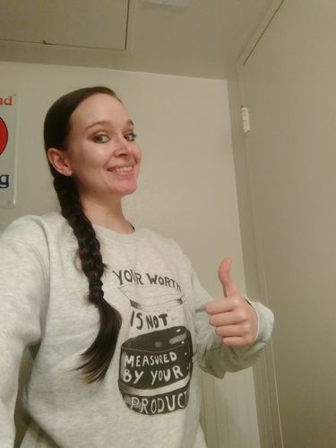 Customer photo review of Your Worth Is Not Measured By Your Productivity (Coffee Pot) -- Sweatshirt