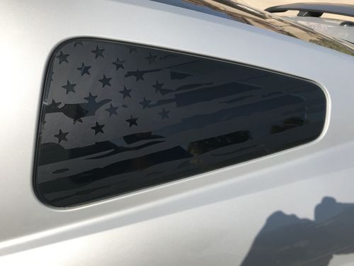 Customer photo review of (x2) Distressed USA flag pre-cut decal fits Ford Mustang 2005-2009 quarter window