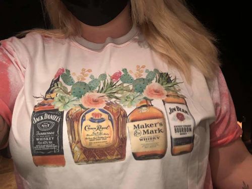 Customer photo review of Crown Royal, Makers Mark, Jim Beam, Jack Daniels Liquor Bleached Tee