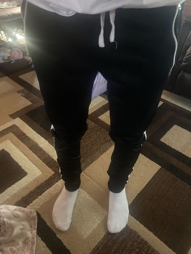 Customer photo review of Premium Side Stripe Zip Pocket Track Pants (Black - White)