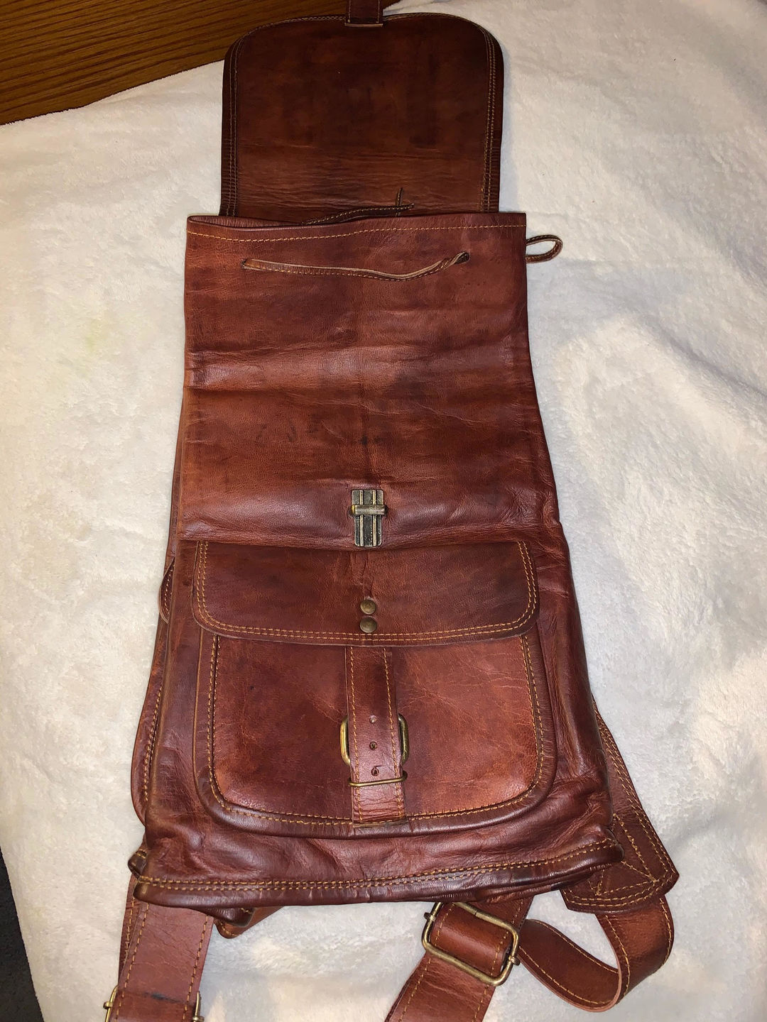 Customer photo review of Large Leather Outdoor Hiking Travel Backpack Rucksack