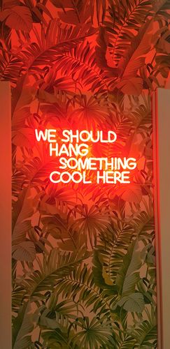 Customer photo review of 'We Should Hang Something Cool' Neon Sign