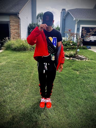 Customer photo review of Zip Pocket Dual Stripe Track Pants Red - White (ZCM4386PS)