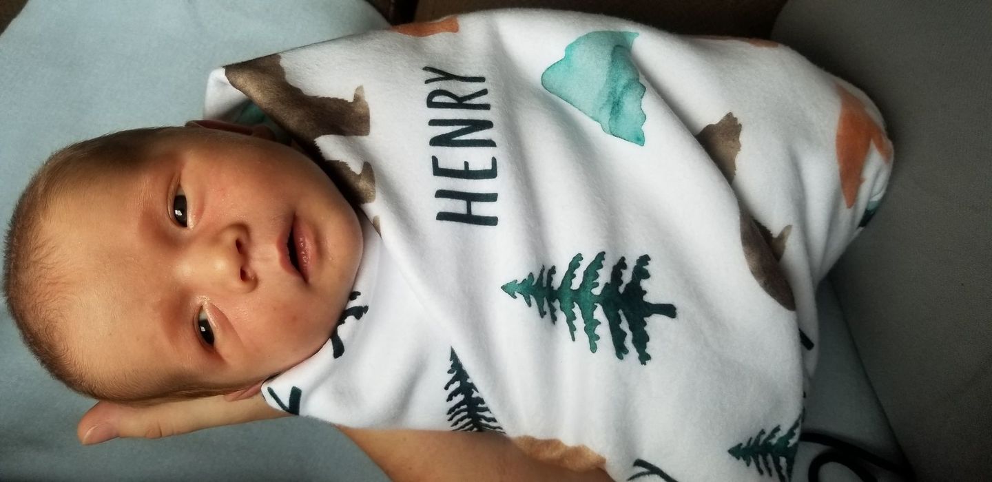 Customer photo review of Bears and Mountains Personalized Baby Blanket