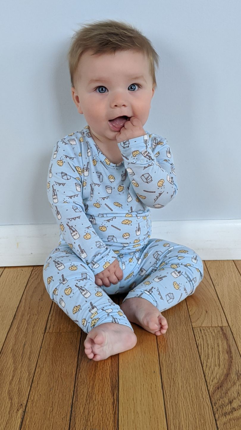 Customer photo review of LIMITED! Milk and Cookies Blue Bamboo Two-Piece Set