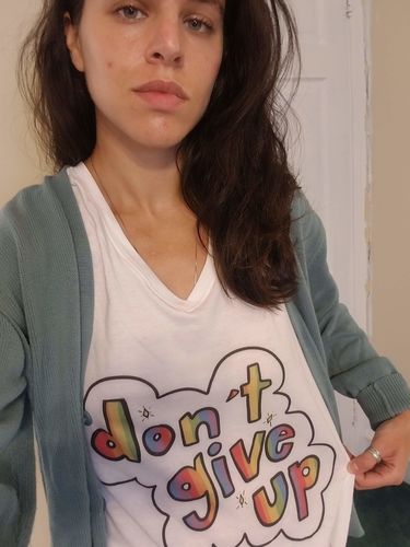 Customer photo review of Don't Give Up -- V-Neck T-Shirt Dress