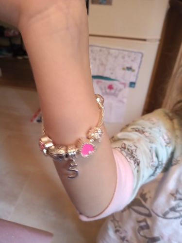 Customer photo review of Children's Pink 'Happy 5th Birthday' Silver Plated Charm Bead Bracelet