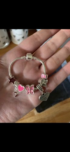 Customer photo review of Children's Daughter Pink 'Dream Moon & Star' Silver Plated Charm Bead Bracelet
