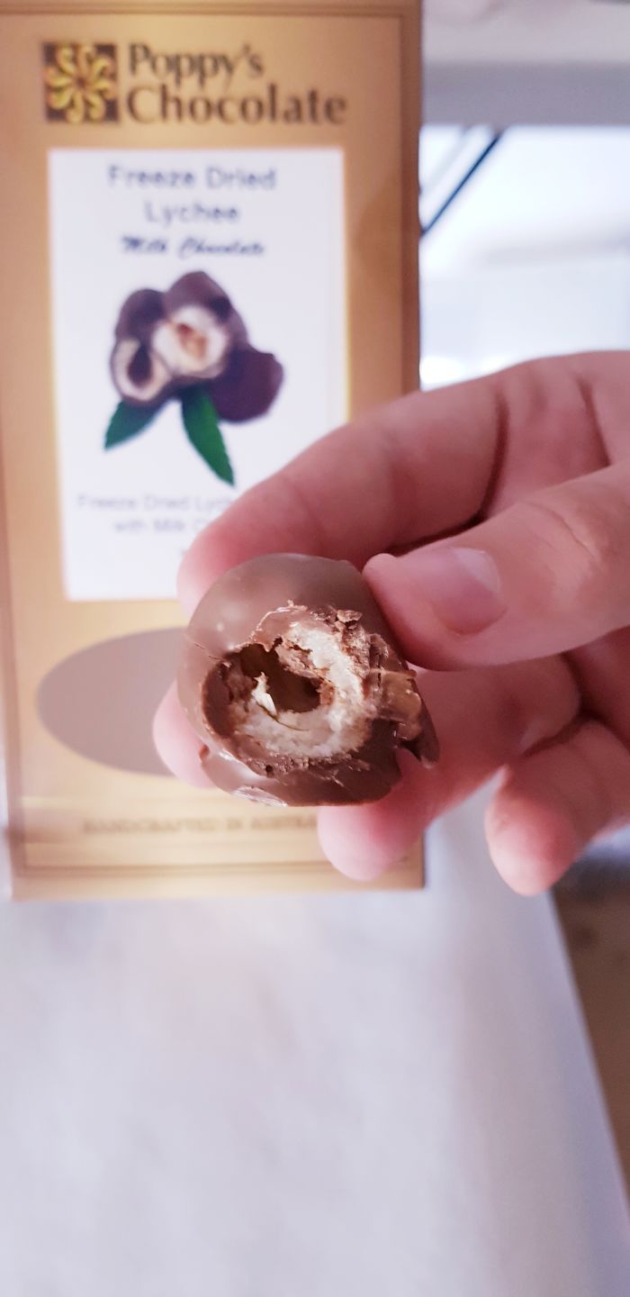 Customer photo review of Milk Chocolate Coated Freeze Dried Lychees 100g