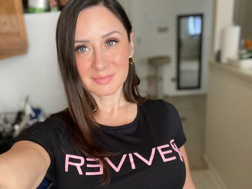 Customer photo review of REVIVE Breast Cancer Crop Top
