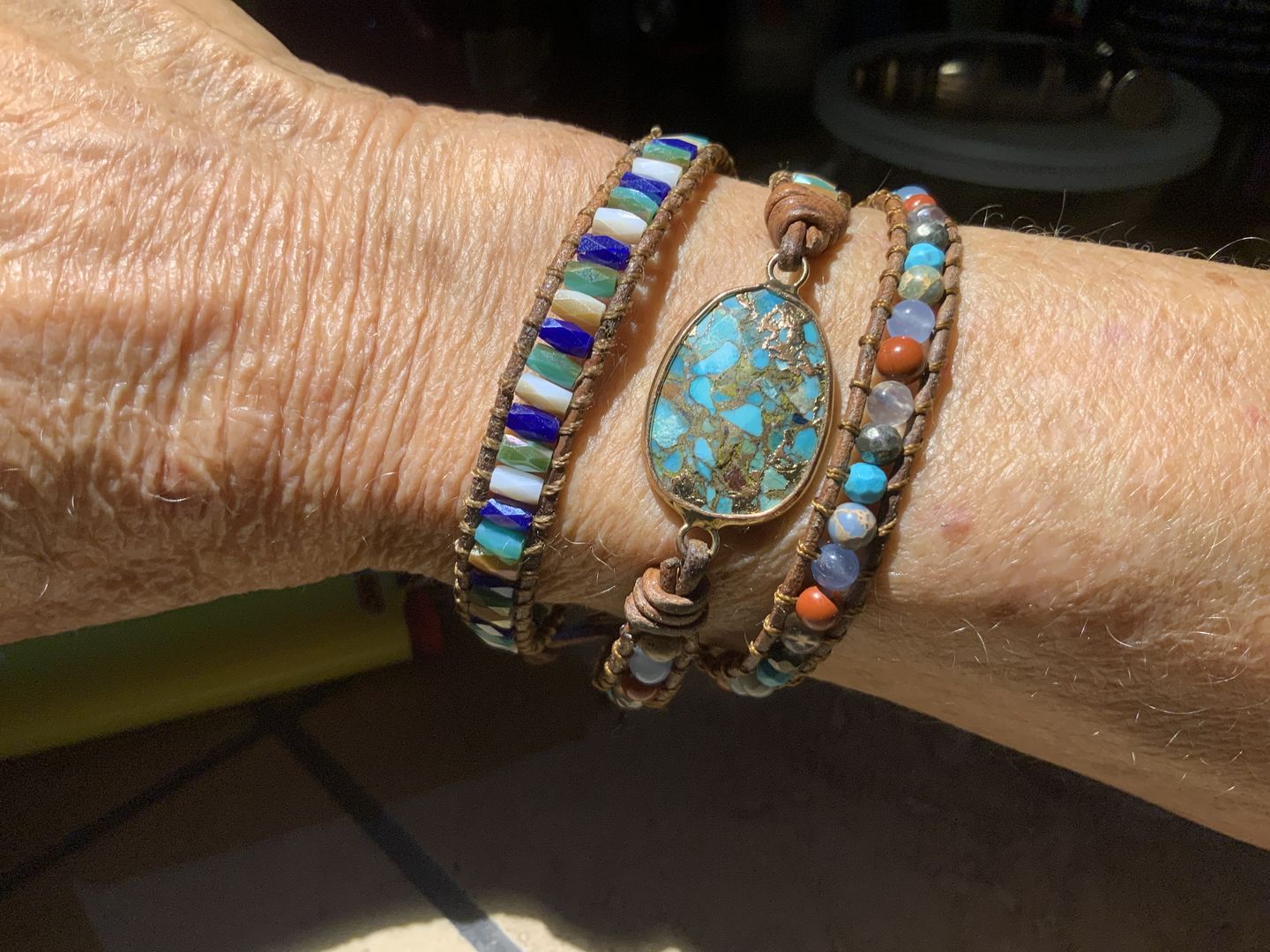 Customer photo review of Natural Turquoise & Jasper Wrap Bracelet