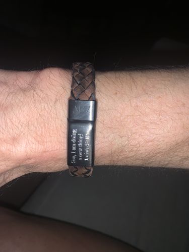 Customer photo review of Dark Brown Italian Leather Steel Clasp Engravable Bracelet