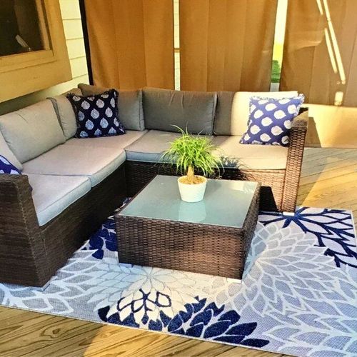 Customer photo review of 4-Piece Outdoor Furniture Warm Gray/Blue Wicker Sofa