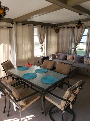 Customer photo review of 7-Piece Outdoor Furniture Warm Gray/Blue Wicker  Sofa