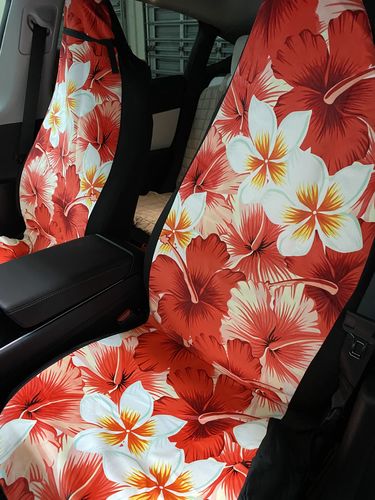 Customer photo review of Red Hibiscus Plumeria Pattern Print Universal Fit Car Seat Covers