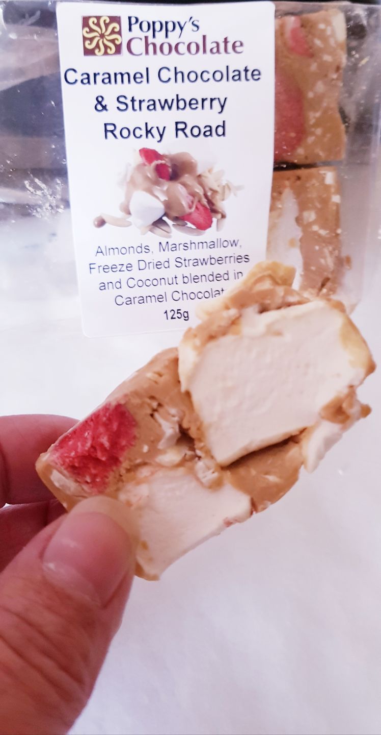 Customer photo review of Rocky Road Caramel Chocolate Strawberries and Almonds 125g