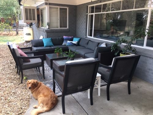 Customer photo review of 7-Piece Outdoor Furniture Dark Gary/Blue Wicker Sofa
