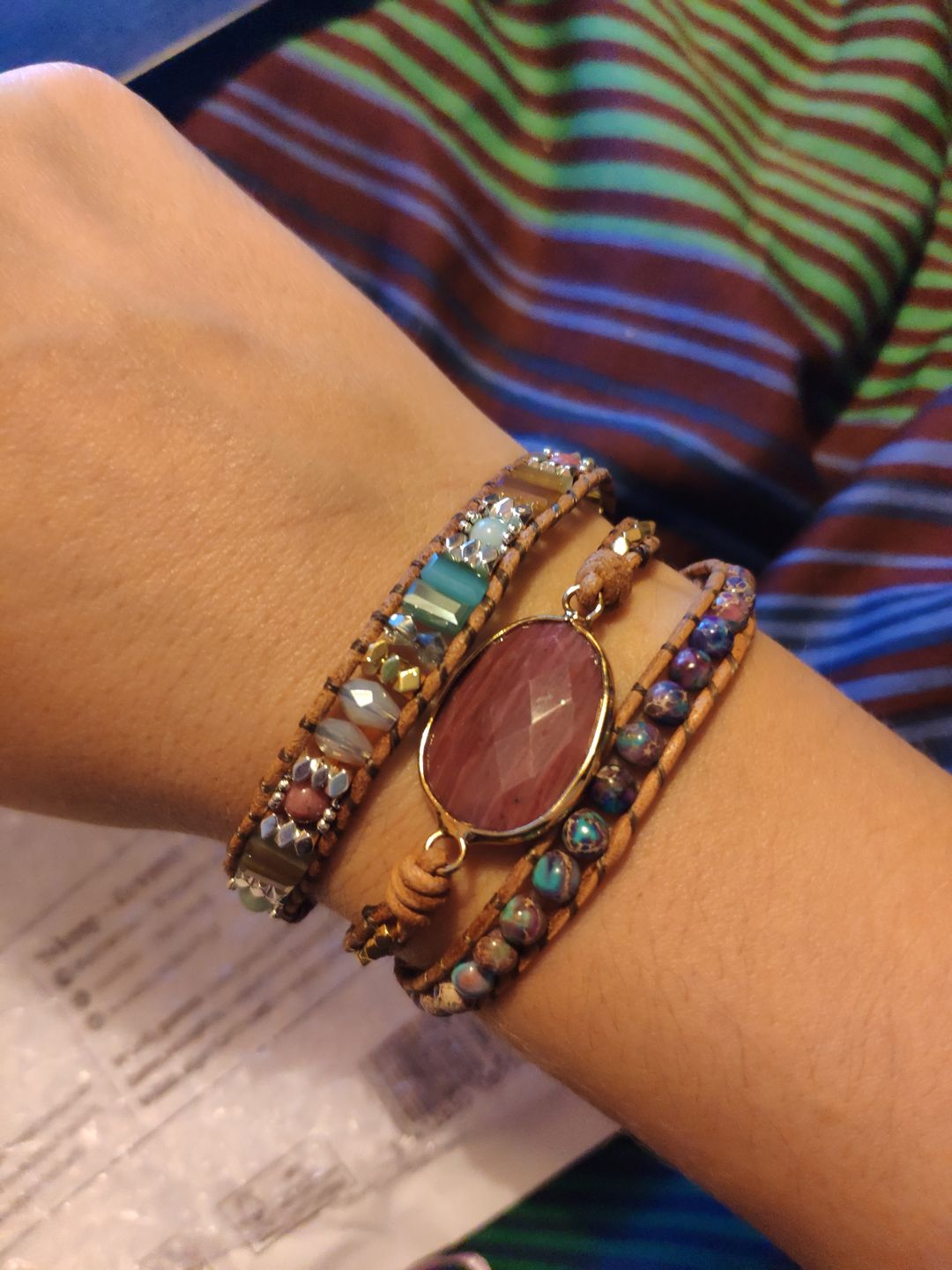 Customer photo review of Natural Rhodonite & Jasper Wrap Bracelet